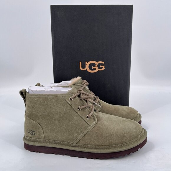 UGG Neumel Classic Suede Boots Size 10 Olive Lace Up Sheepskin Lined - Picture 1 of 15